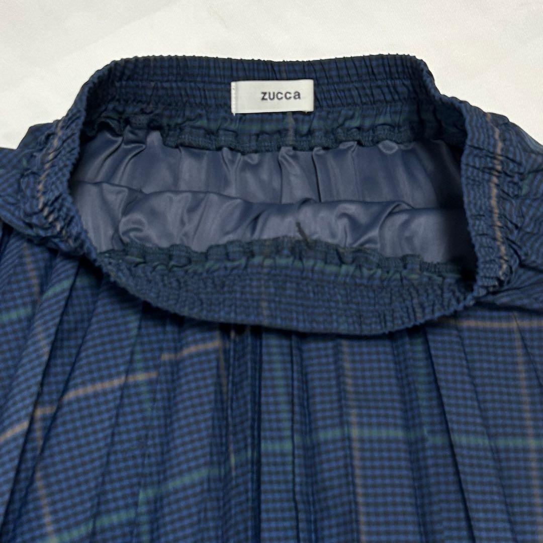 【美品】ZUCCa ズッカチェック プリーツ ブルー系スカート レディース M