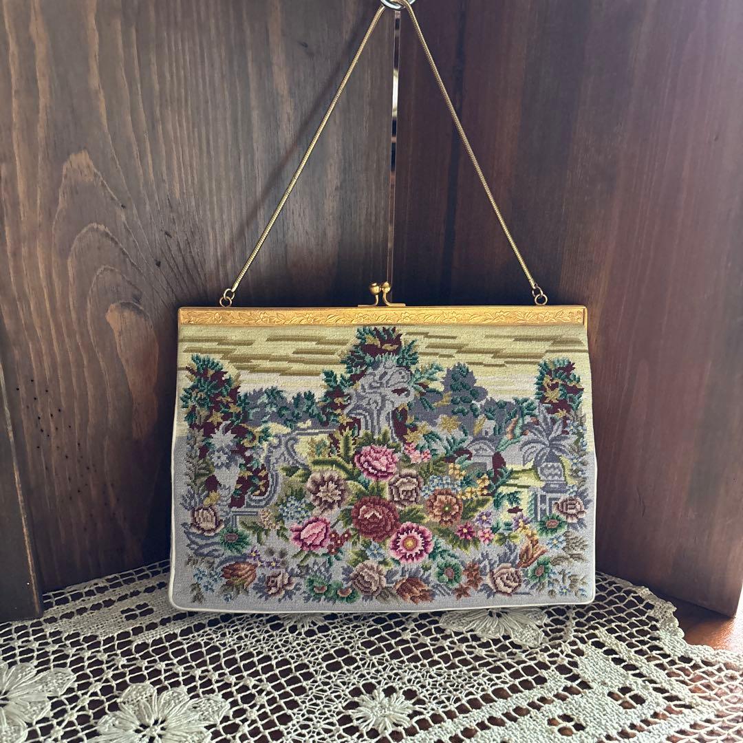 プチポアン　アンティーク　バッグ ニードルポイント 刺繍大好き