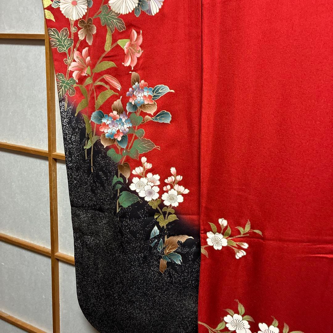 銀*め様 振袖、東京ますいわ屋ブランド、ます美ガード、新品、美品、朱色に梅菊紫陽