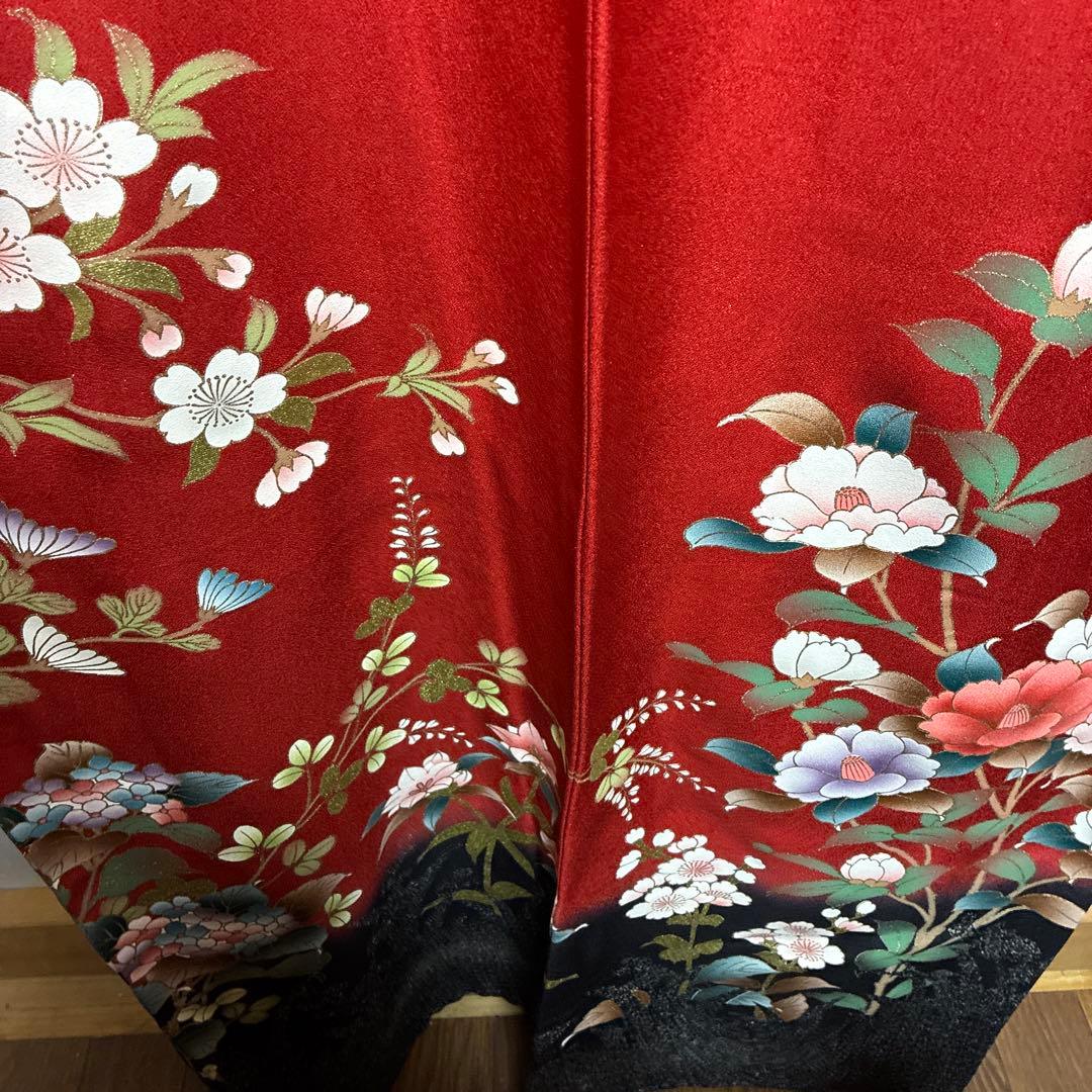 銀*め様 振袖、東京ますいわ屋ブランド、ます美ガード、新品、美品、朱色に梅菊紫陽