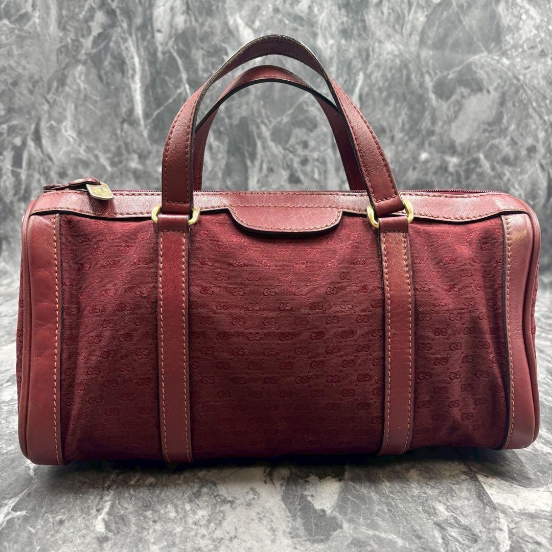 ✨美品✨GUCCI GG ボストンバッグ ハンド ブラウン 赤 レザー ロゴ