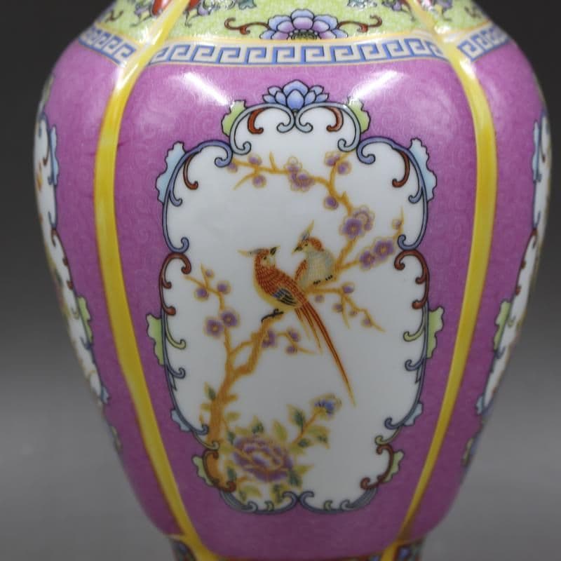 清雍正蒔金琺瑯彩花鳥花口瓶 景徳鎮 陶磁器 装飾品 工芸品 美術品 置物