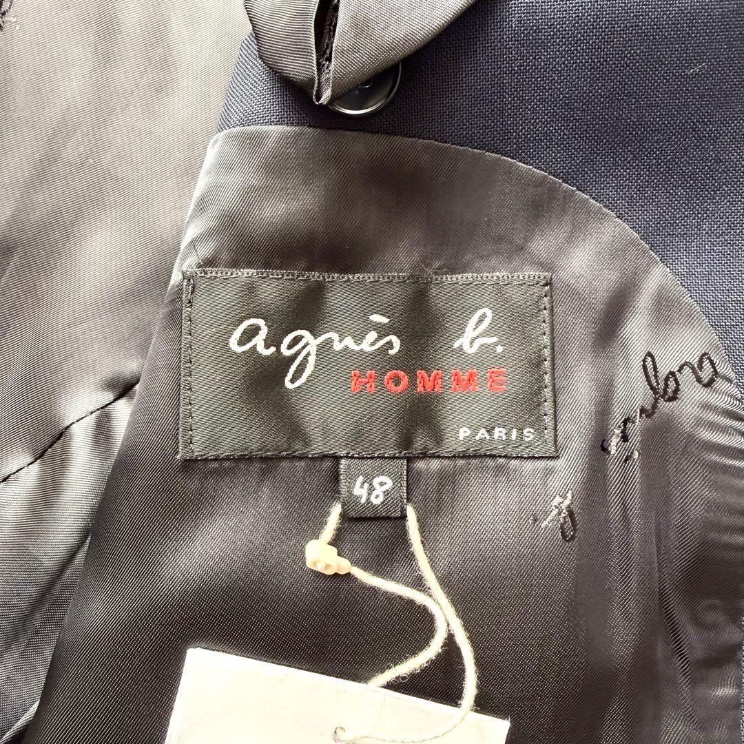 新品 agnes b テーラードジャケット 48 ネイビー 裏地 ロゴ