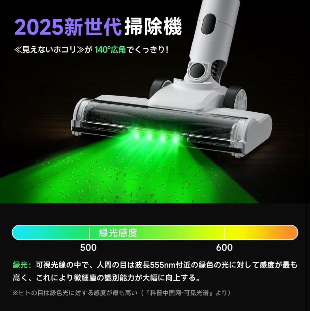 掃除機 コードレス 58kPa強力吸引　55分稼働 軽量 グリーンLED搭載