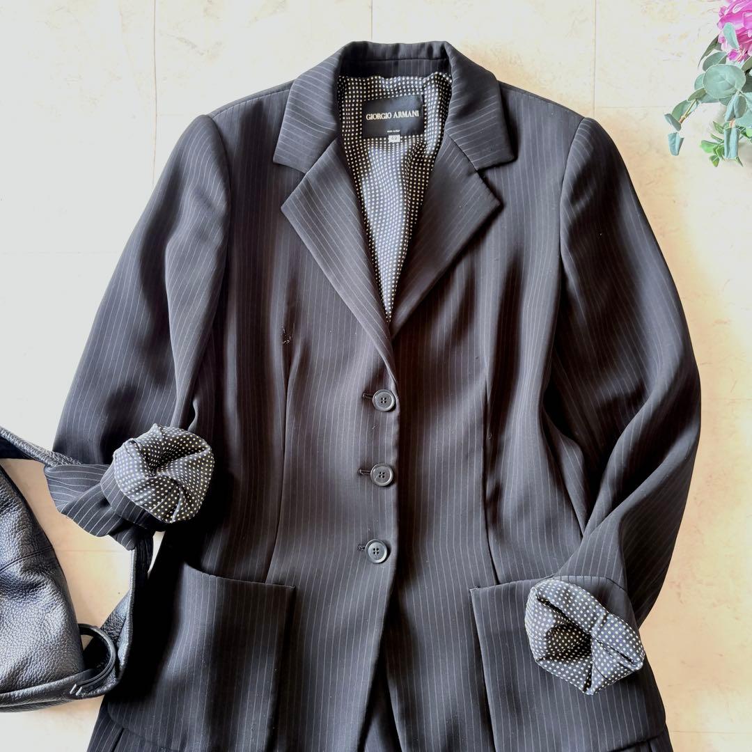 GIORGIO ARMANI ストライプテーラードジャケット　ドット春夏　42黒