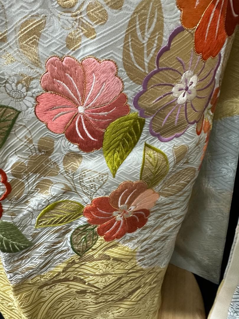 千總 桶絞り刺繍パステルカラー 振袖 川島織物袋帯フルセット
