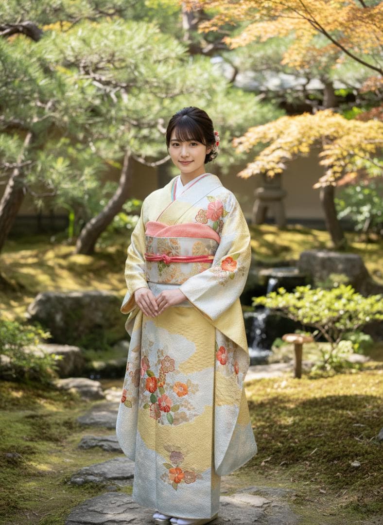 千總 桶絞り刺繍パステルカラー 振袖 川島織物袋帯フルセット