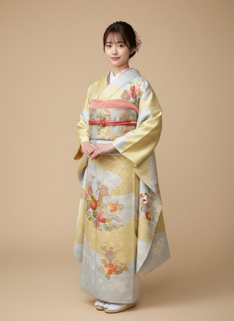 千總 桶絞り刺繍パステルカラー 振袖 川島織物袋帯フルセット