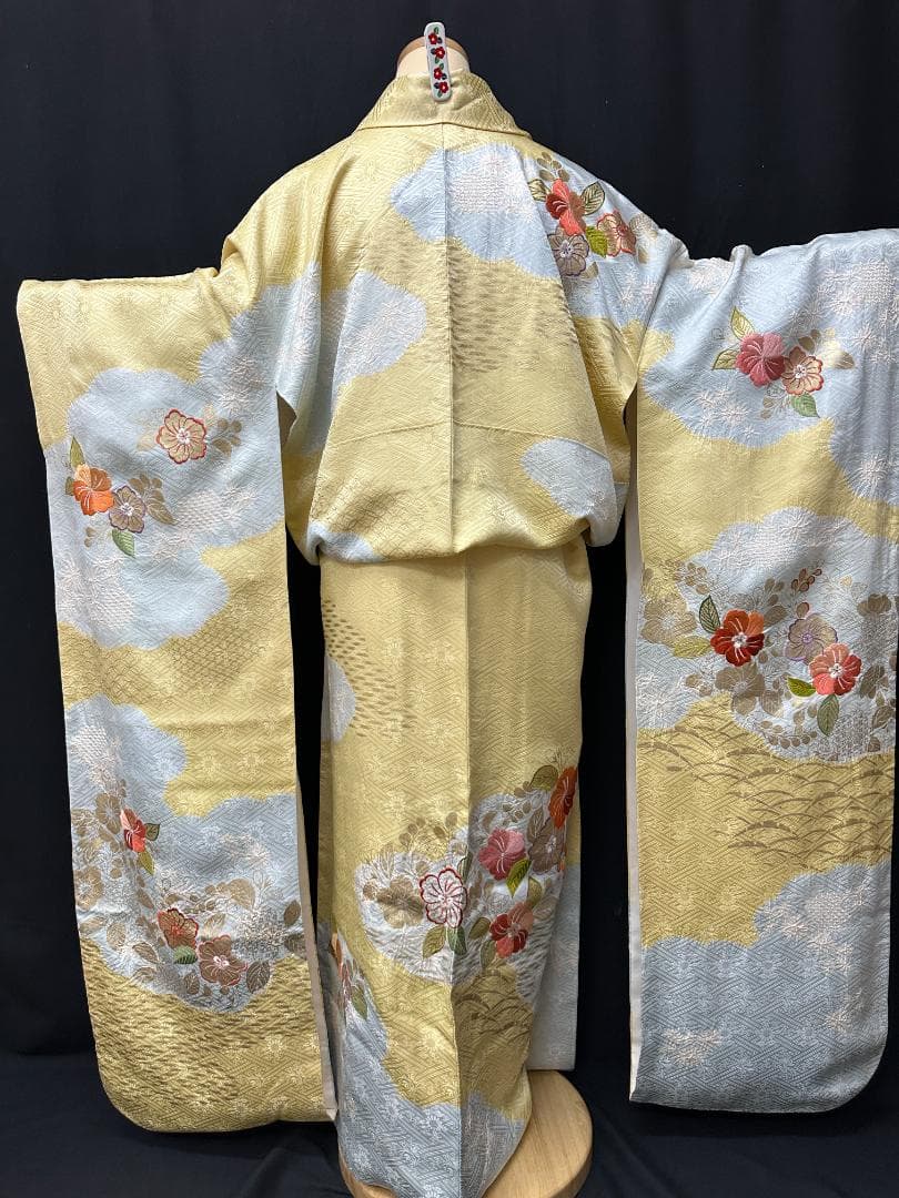 千總 桶絞り刺繍パステルカラー 振袖 川島織物袋帯フルセット