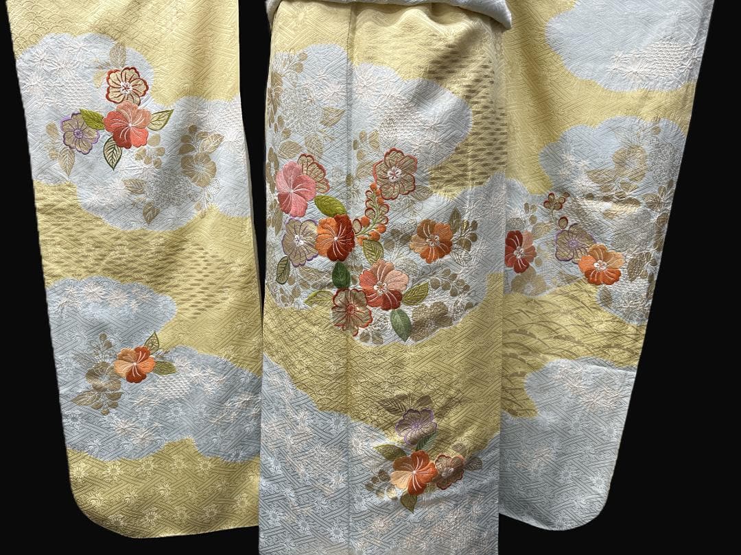 千總 桶絞り刺繍パステルカラー 振袖 川島織物袋帯フルセット