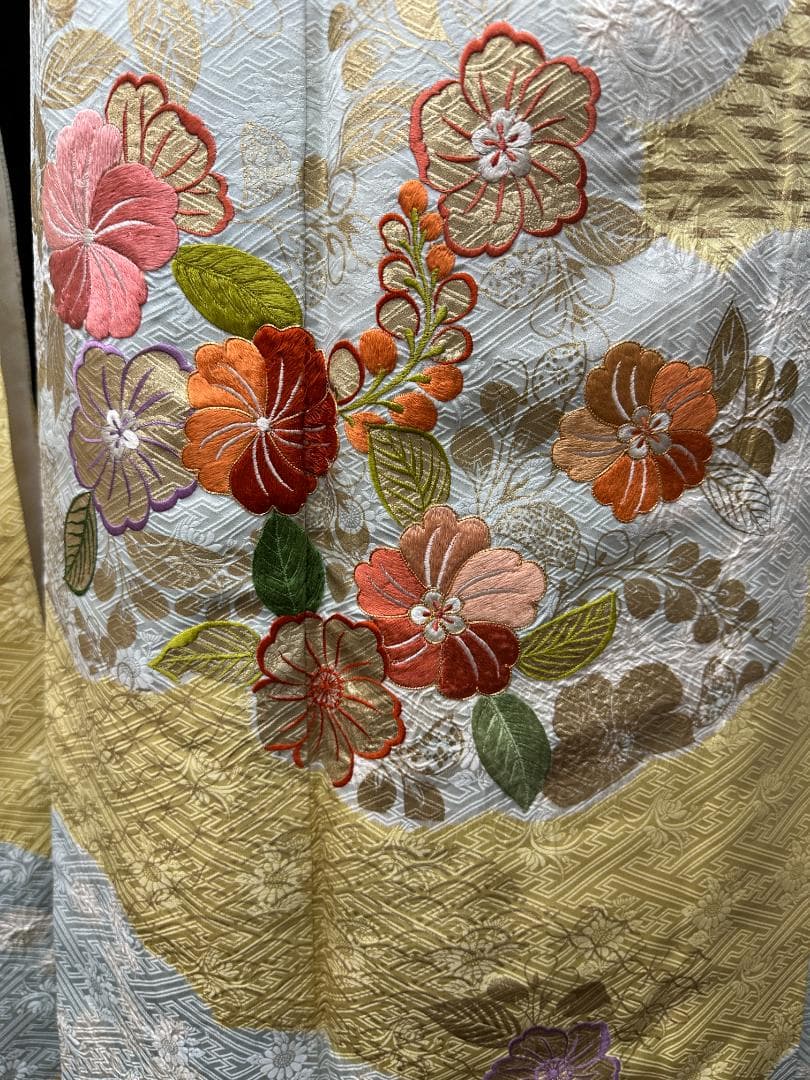 千總 桶絞り刺繍パステルカラー 振袖 川島織物袋帯フルセット