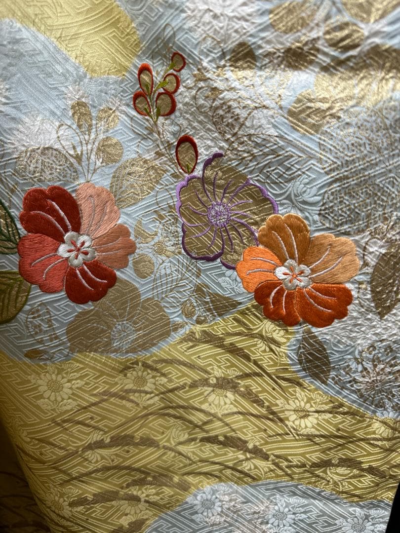 千總 桶絞り刺繍パステルカラー 振袖 川島織物袋帯フルセット