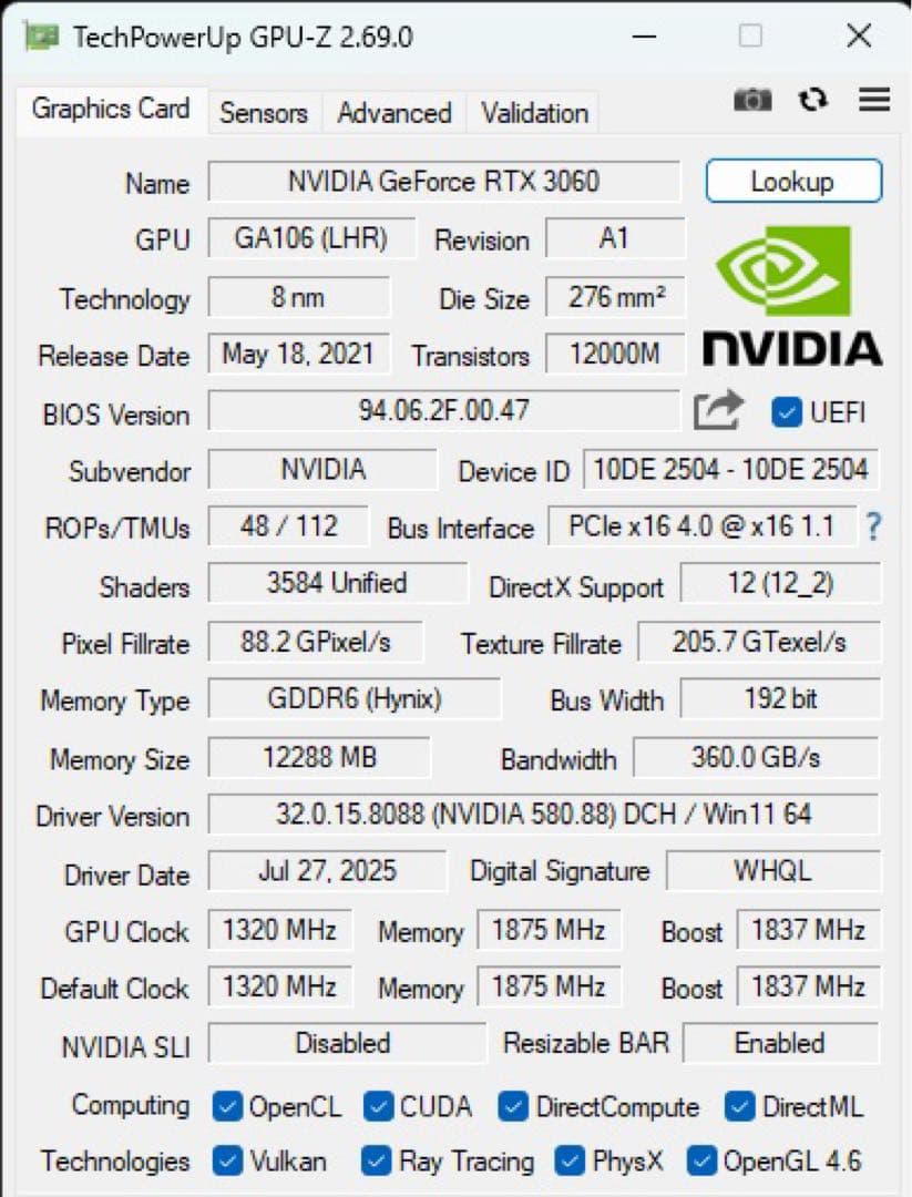 【美品】RTX3060 12GB Palit 動作確認済み 箱あり