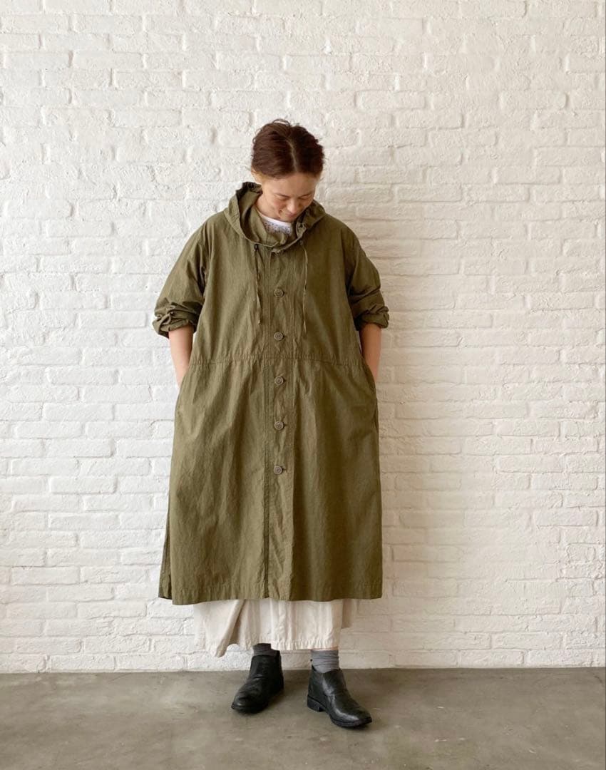 美品　pas de calais 綿麻ダンプ コート　カーキ　春／秋