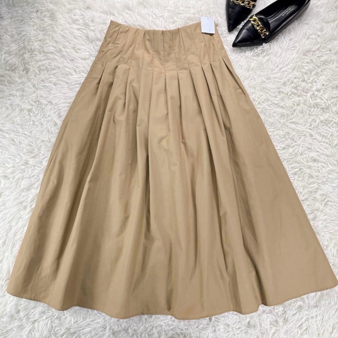 新品タグ付✨ノーリーズソフィー タッサー タックフレアスカート ベージュ 洗える