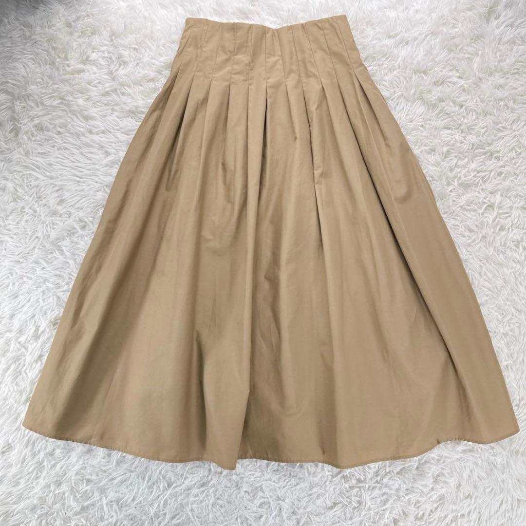 新品タグ付✨ノーリーズソフィー タッサー タックフレアスカート ベージュ 洗える