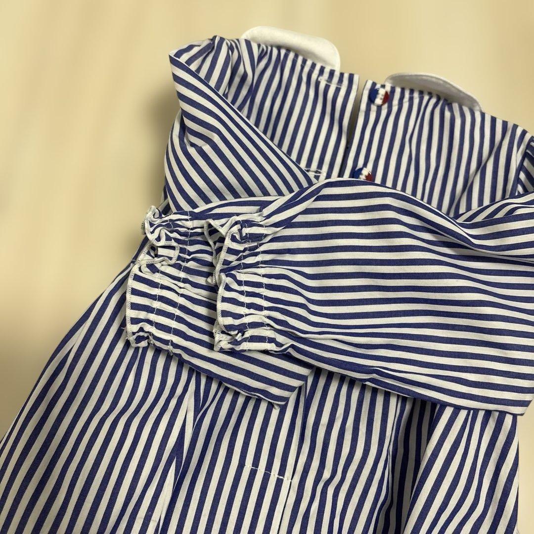 【美品】familiar 90 チュニックワンピース 青と白ストライプ
