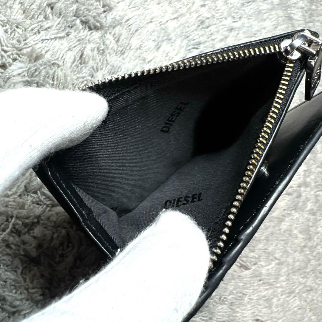 【美品】DIESEL ディーゼル 二つ折り財布 エナメル ブラック ユニセックス