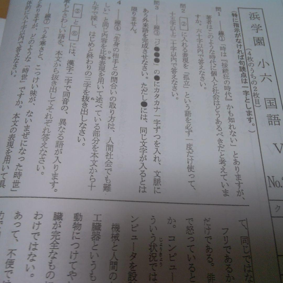 2024年版 浜学園小６ Vクラス 3科目 復習テスト 算国理a