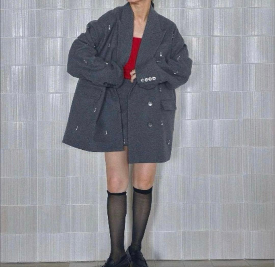 AMERI UND ELSA BIJOU WOOL JACKET グレー　M