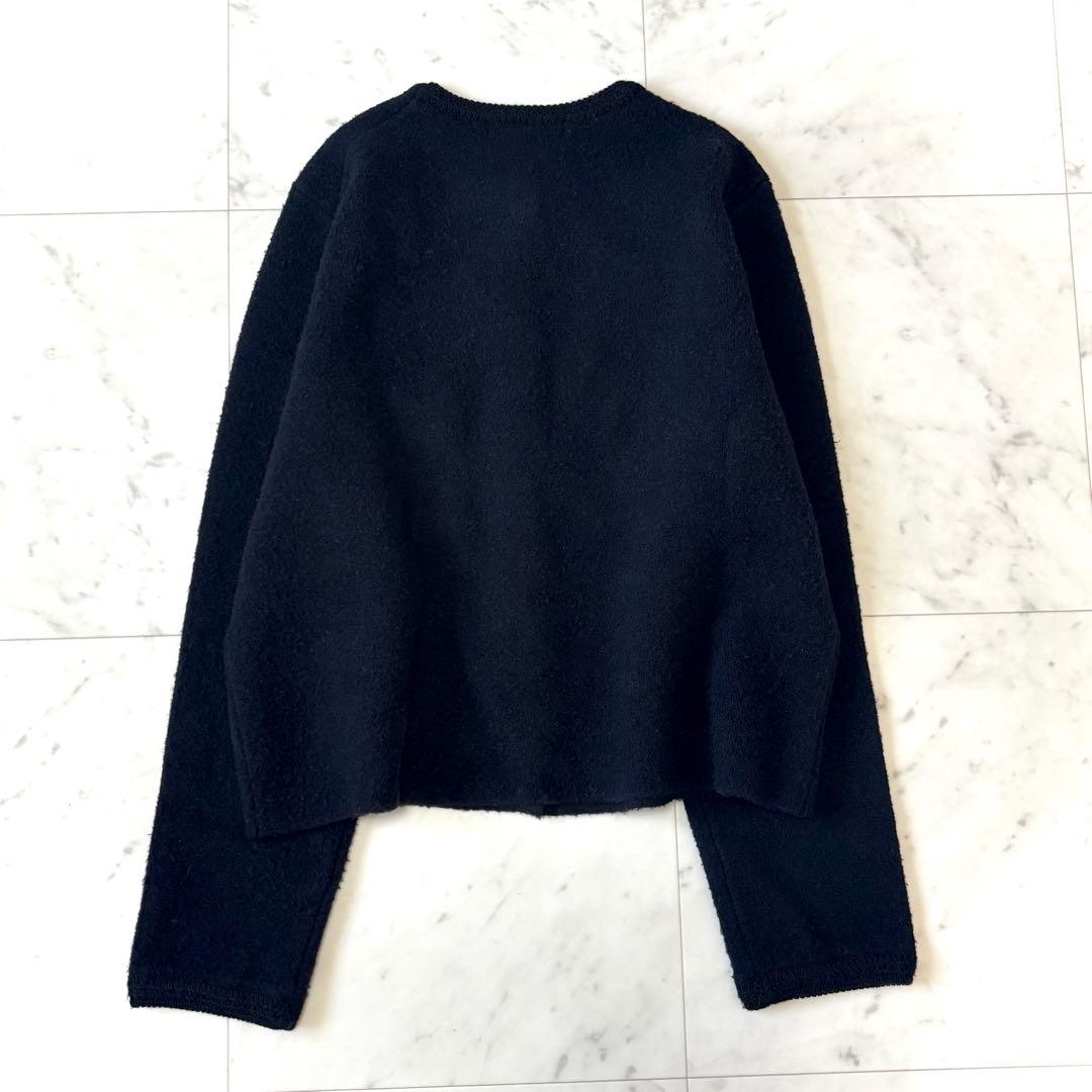 美品23区 【洗える】ミニブークレニット カーディガン ブラック38