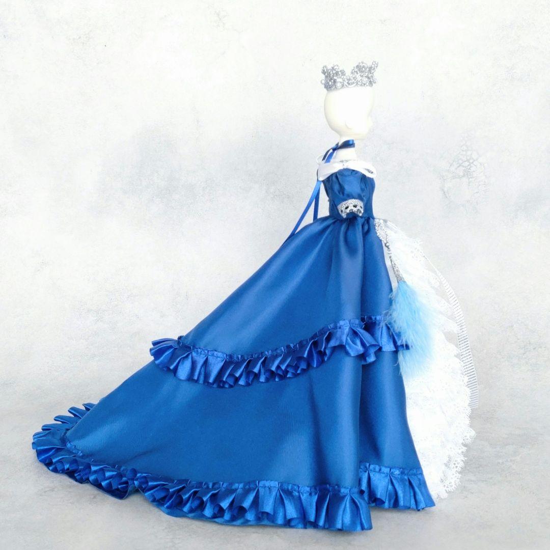 27cmドールドレス ロイヤルブルー×白フリルのクリノリンドレス