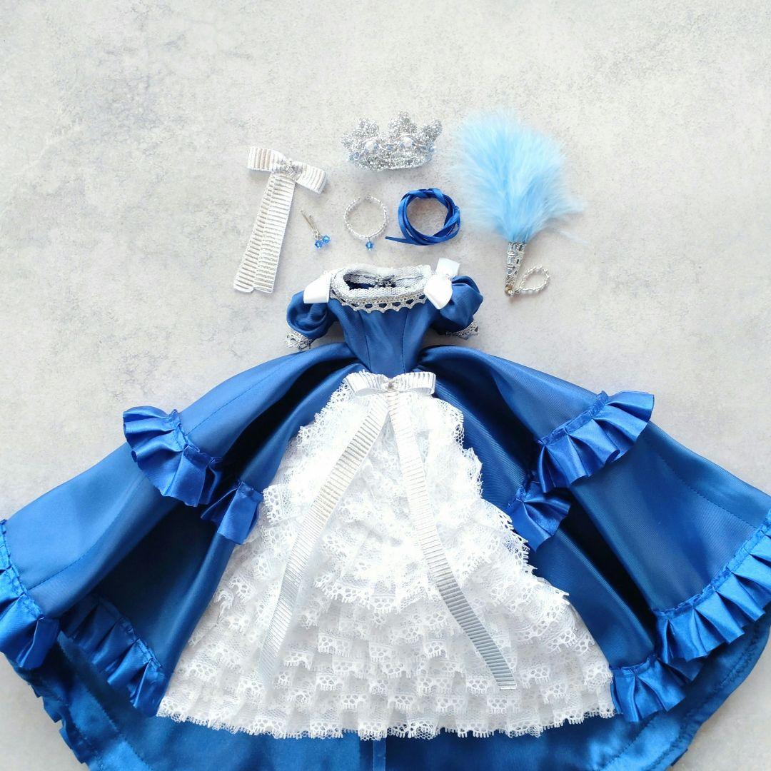27cmドールドレス ロイヤルブルー×白フリルのクリノリンドレス