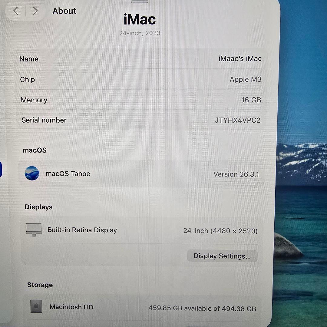 田*中様 iMac 24インチ M3 16GB 512GB