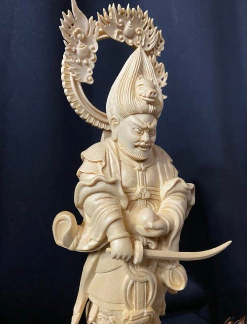 井波彫刻　総檜材　木彫仏像　仏師手仕上げ品　金毘羅権現　金毘羅明王立像
