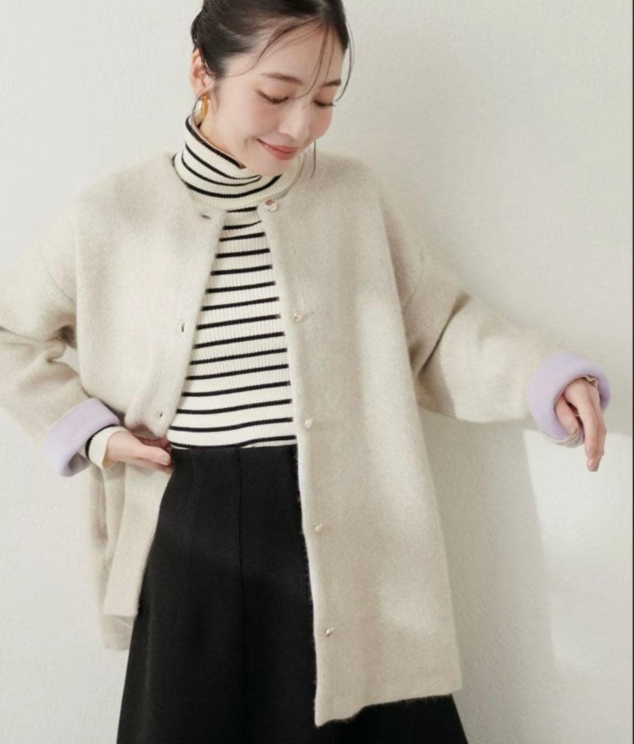 【新品】naturalcouture FOX混Wフェイスニットコート アイボリー