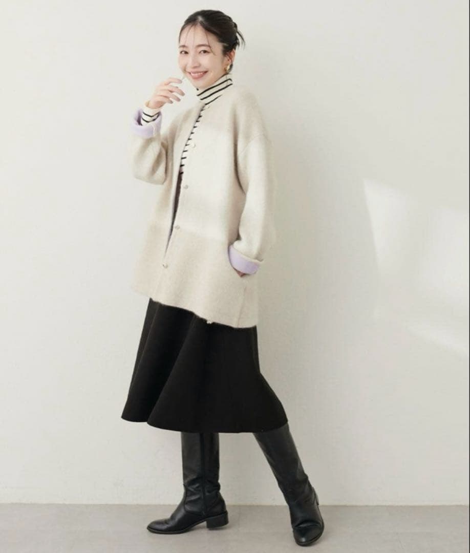 【新品】naturalcouture FOX混Wフェイスニットコート アイボリー