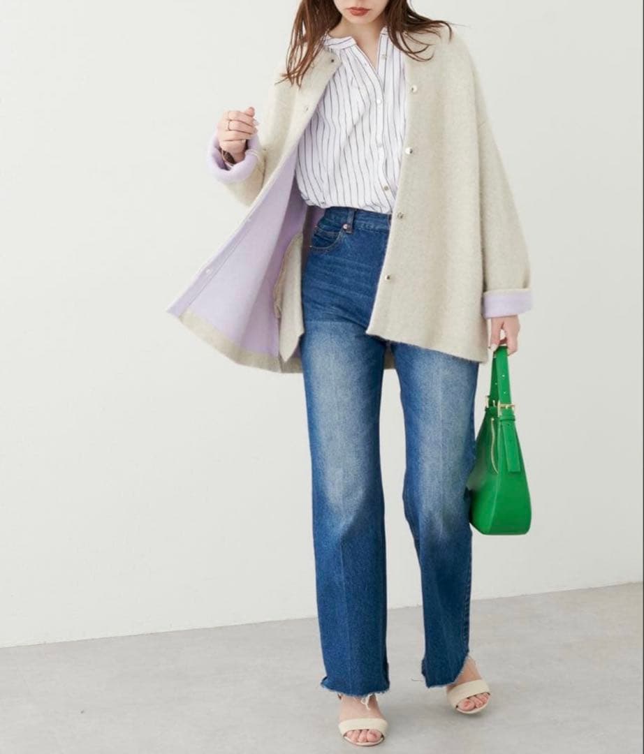 【新品】naturalcouture FOX混Wフェイスニットコート アイボリー