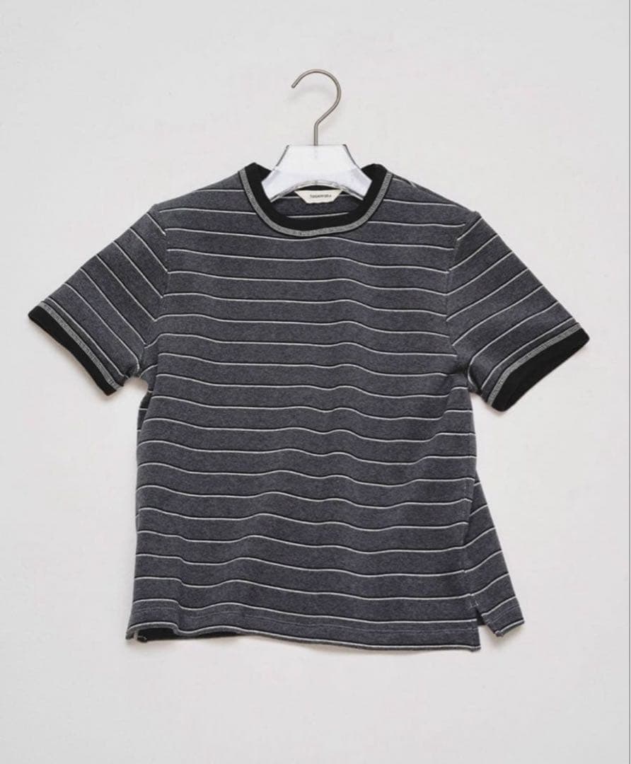 todayful Border Ringer Tee チャコールグレー