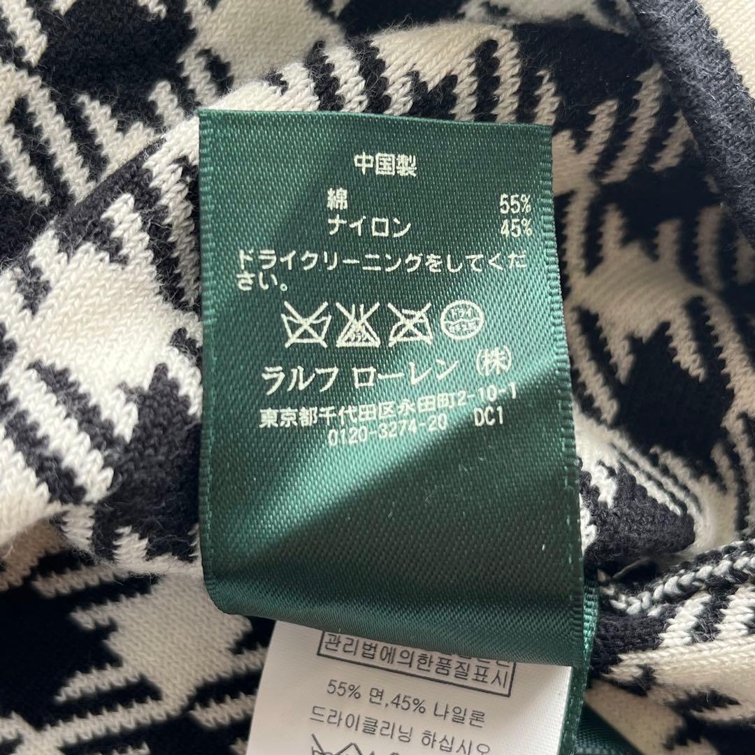 ローレンラルフローレン ニットワンピース 七分袖 千鳥格子 チェック 白黒 M