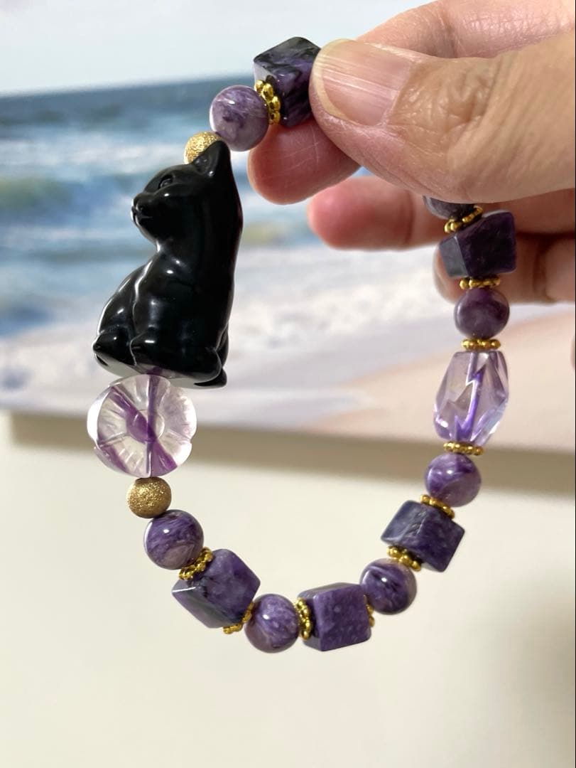 水晶 猫 エンジェルフェザーフローライト ブレスレット