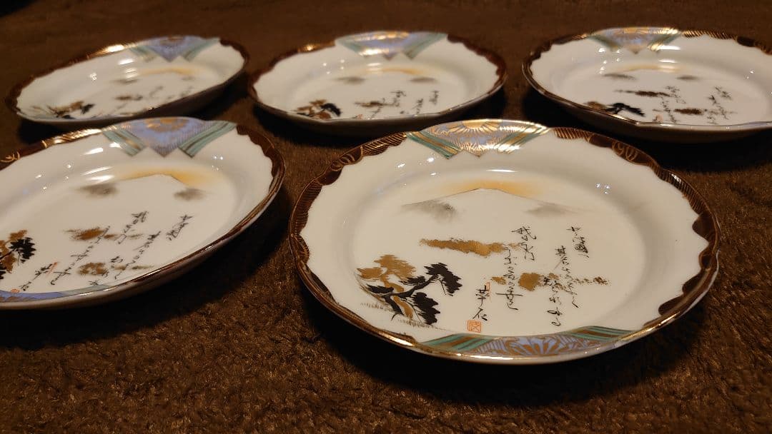 古伊万里　伊万里　豆皿　菓子皿　色絵　金襴手　蔵出し　明治九谷　５客