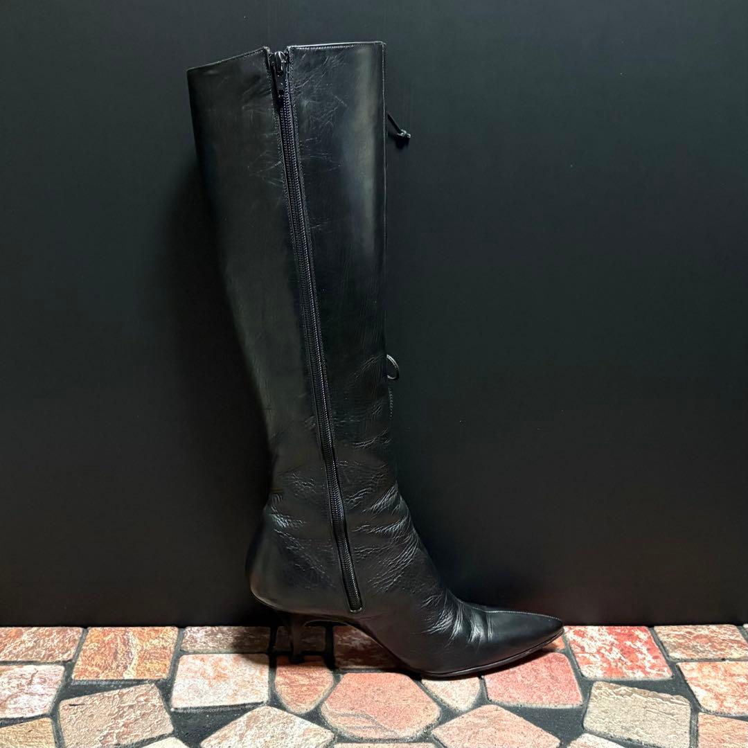 マノロブラニク　ロングブーツ　23.5cm サイドジップ　サイドレース　上品　黒
