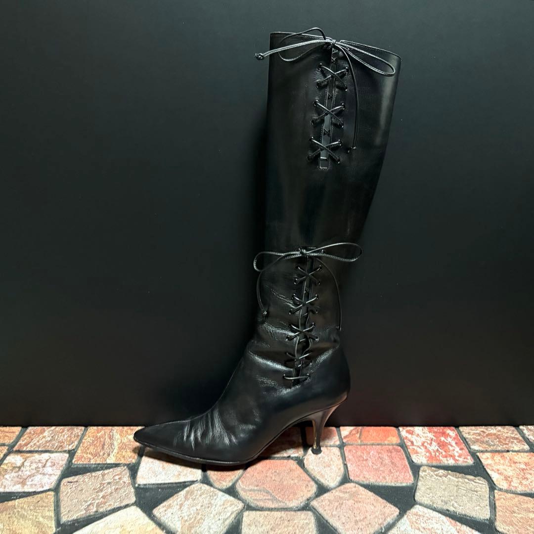 マノロブラニク　ロングブーツ　23.5cm サイドジップ　サイドレース　上品　黒
