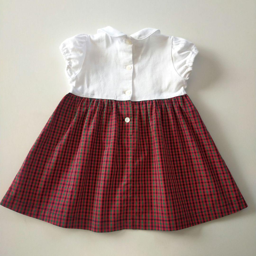 美品★現行品★80cm familiar 白×ファミリアチェック半袖ワンピース