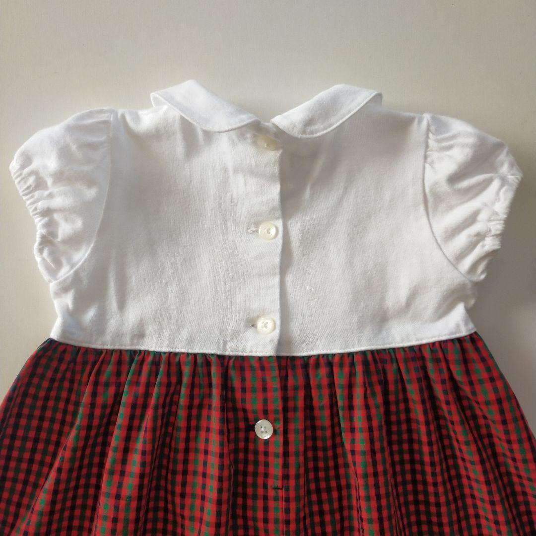 美品★現行品★80cm familiar 白×ファミリアチェック半袖ワンピース