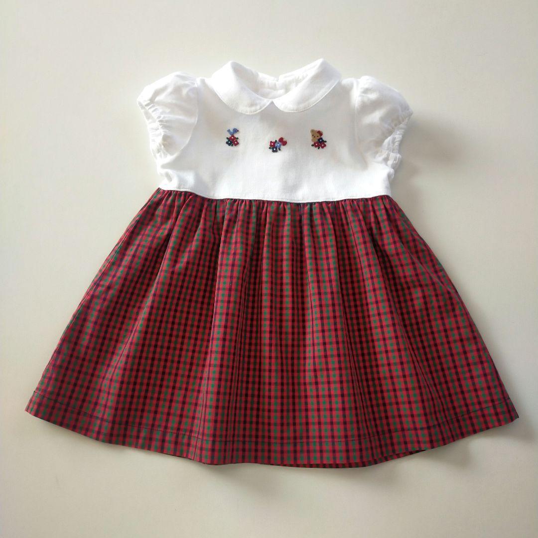 美品★現行品★80cm familiar 白×ファミリアチェック半袖ワンピース