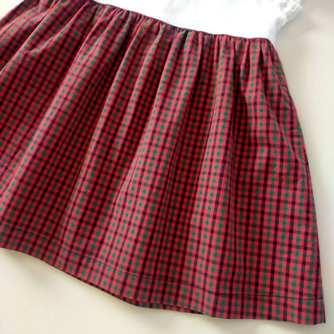 美品★現行品★80cm familiar 白×ファミリアチェック半袖ワンピース