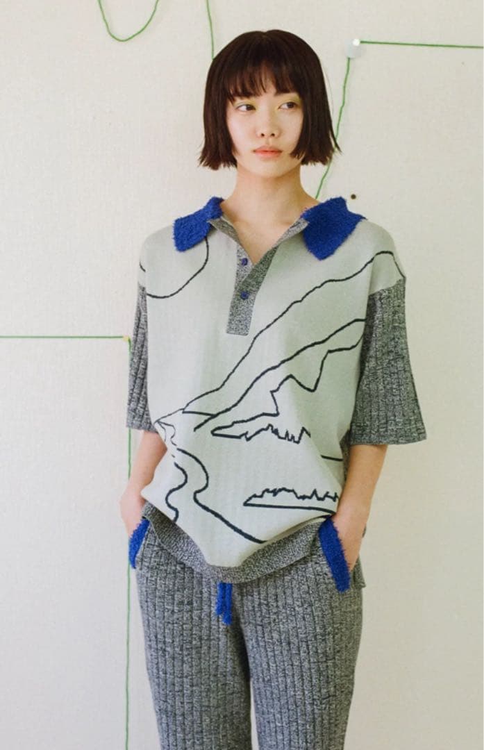 pamm ニットポロ 月のある風景のニットポロ