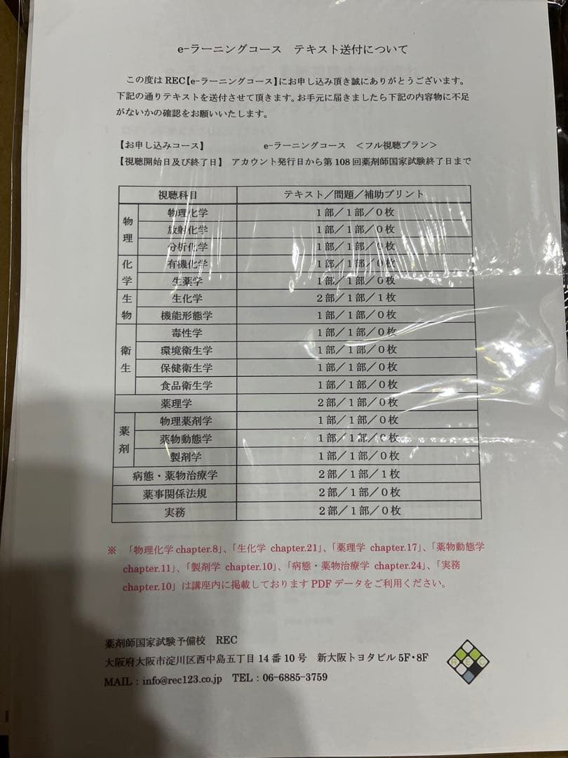 薬剤師　国家試験　対策　REC 資料　レック　テキスト　問題集　参考書　108回