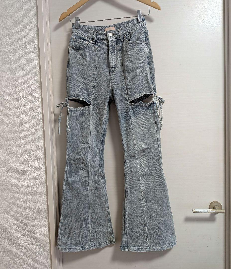 RESEXXY カットアウトリボンデニムパンツ フレア XS