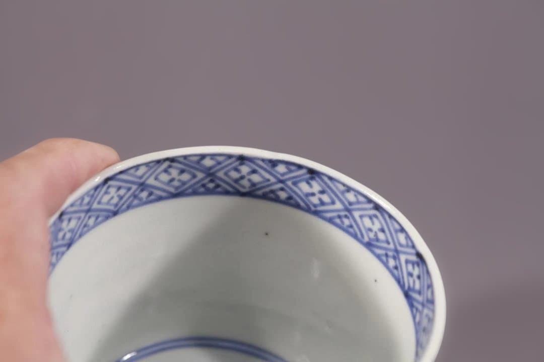 616 古伊万里大振染付蛸唐草蕎麦猪口　無傷美品　幕末