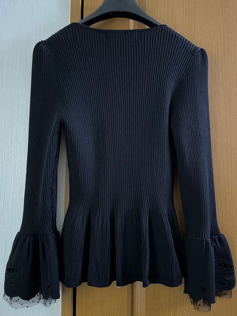 美品 M’S GRACY カタログ掲載 袖リボン ジップニット 黒 40