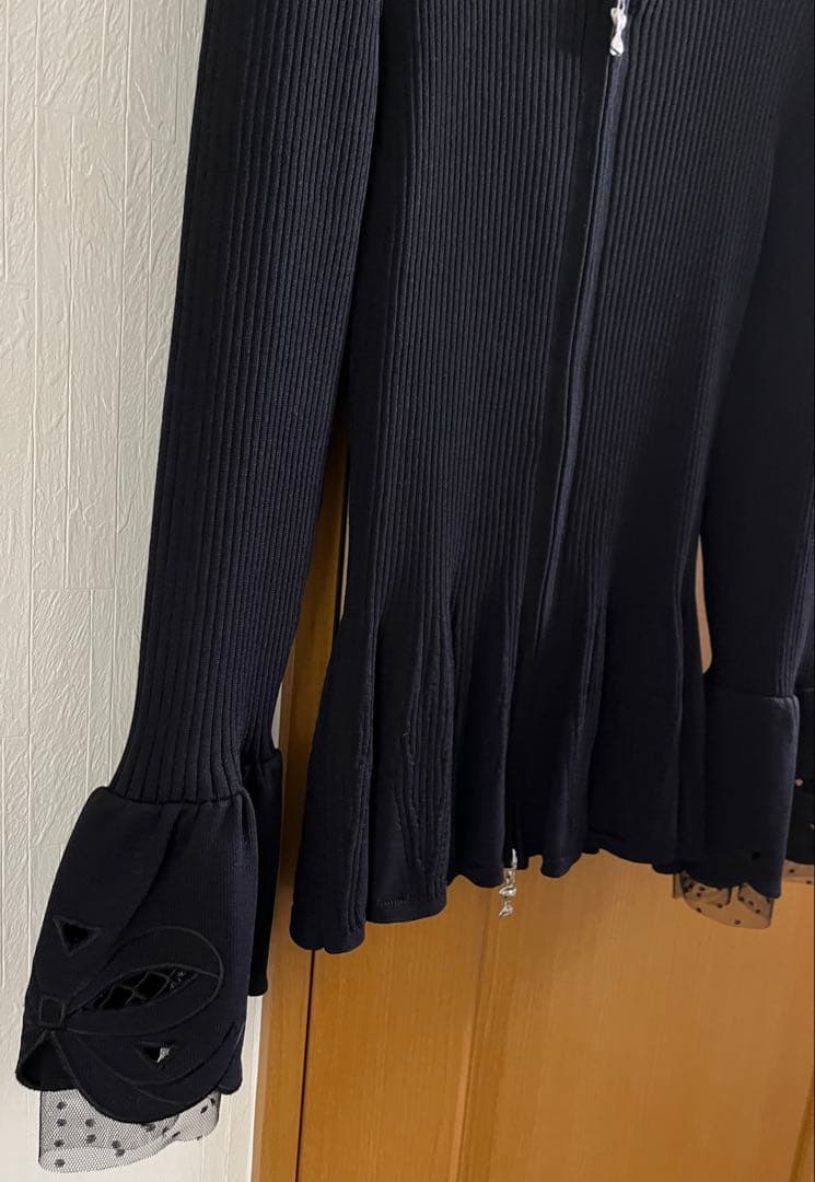 美品 M’S GRACY カタログ掲載 袖リボン ジップニット 黒 40