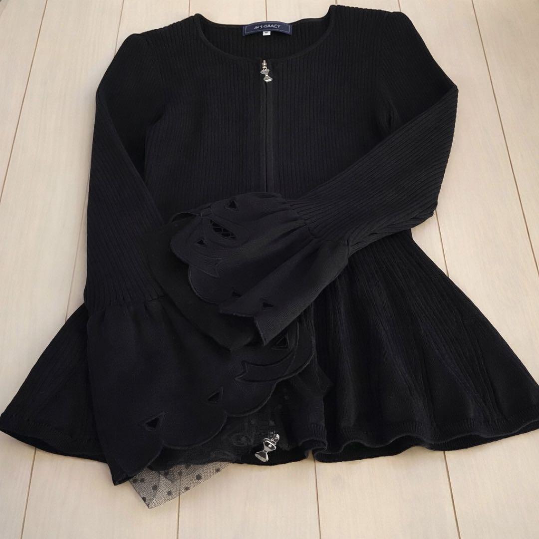 美品 M’S GRACY カタログ掲載 袖リボン ジップニット 黒 40