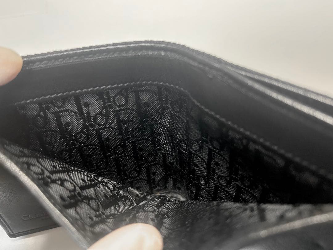 ディオール 二つ折り 財布 ヴィンテージ 黒 ロゴプレート